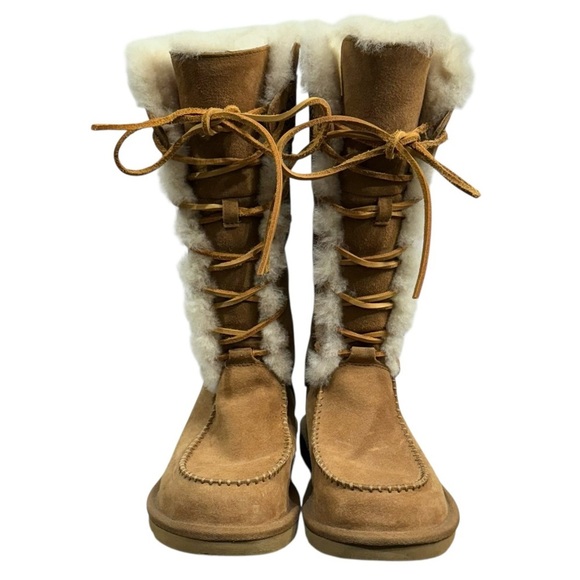 Ugg Sz 6 Tularosa Tall Boots Chestnut Suede Shearling Wool Lace Up Cozy Winter - Picture 2 of 12